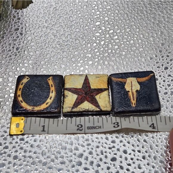 "5/$25" Set Of 3 Handmade Clay Western Fridge Magnets Horse Shoe, Star, Bull - Picture 3 of 4